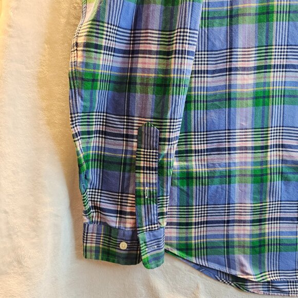 Ralph Lauren Classic Fit Men Plaid Shirt Long Sleeve Collared Blue Green Pink XL - Picture 9 of 11